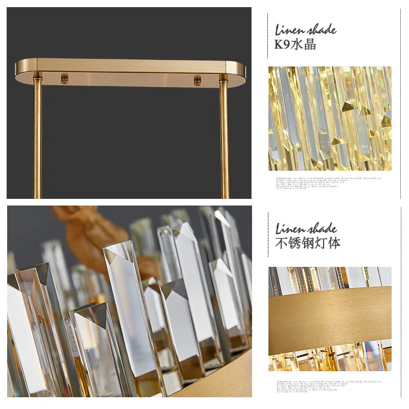 Modern Crystal Chandelier with Polished Stainless Steel Finish - Elegant LED Lighting for Living Room Dining Room and Bedroom