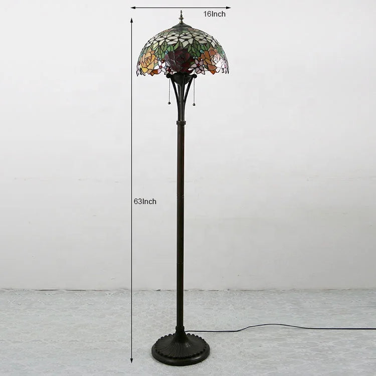 Tiffany Style LED Floor Lamp with Red Stained Glass Rose Shade  63-Inch Tall Standing Reading Light