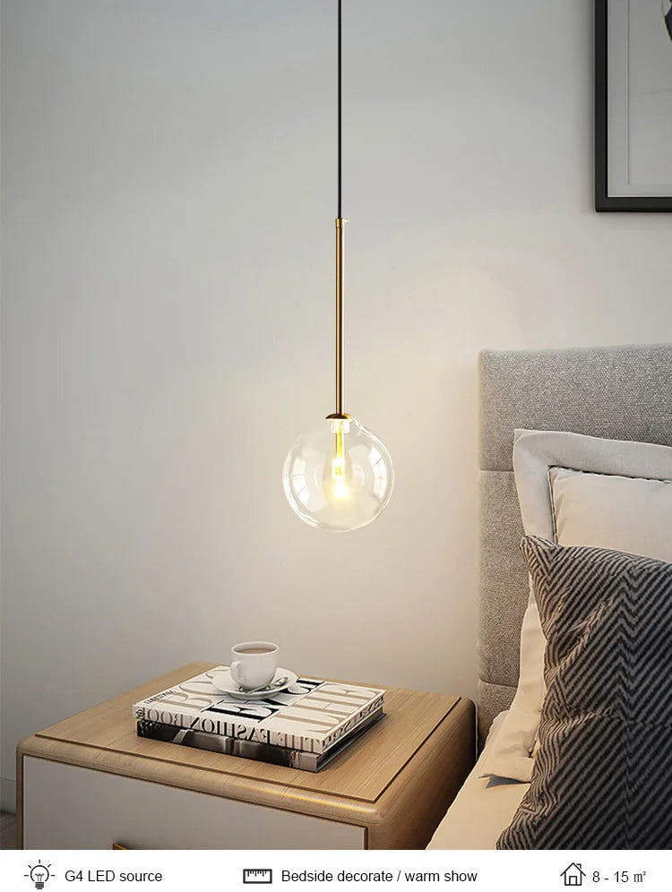 Nordic Chandeliers Lighting Clear Glass Ball Pendant Lights Dining Room Bedroom Decorate Kitchen Fixture Bedside Bar Hanging Lamp