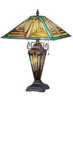 Mission Style Green Stained Glass Floor Lamp - Antique Double Light Reading Lamp with Handcrafted Elegance for Home Decor