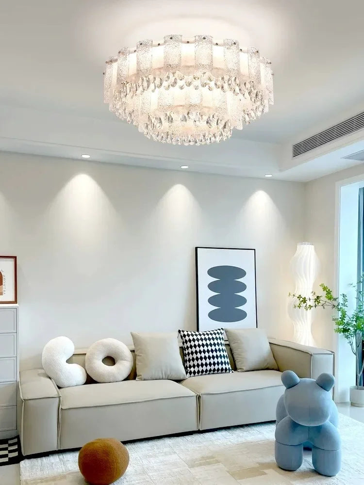 Modern Round Oval Crystal Chandelier Luxurious Frosted Glass LED Lighting for Living Room Dining Room or Bedroom