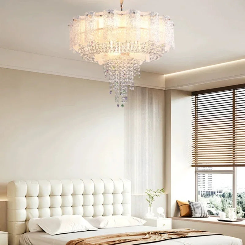 Modern Round Oval Crystal Chandelier Luxurious Frosted Glass LED Lighting for Living Room Dining Room or Bedroom