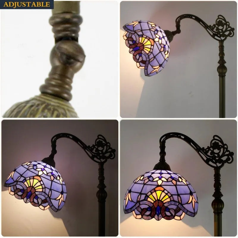 Adjustable Gooseneck Floor Lamp - Blue Purple Stained Glass Reading Light for Corner Spaces 12x18x64 Inches