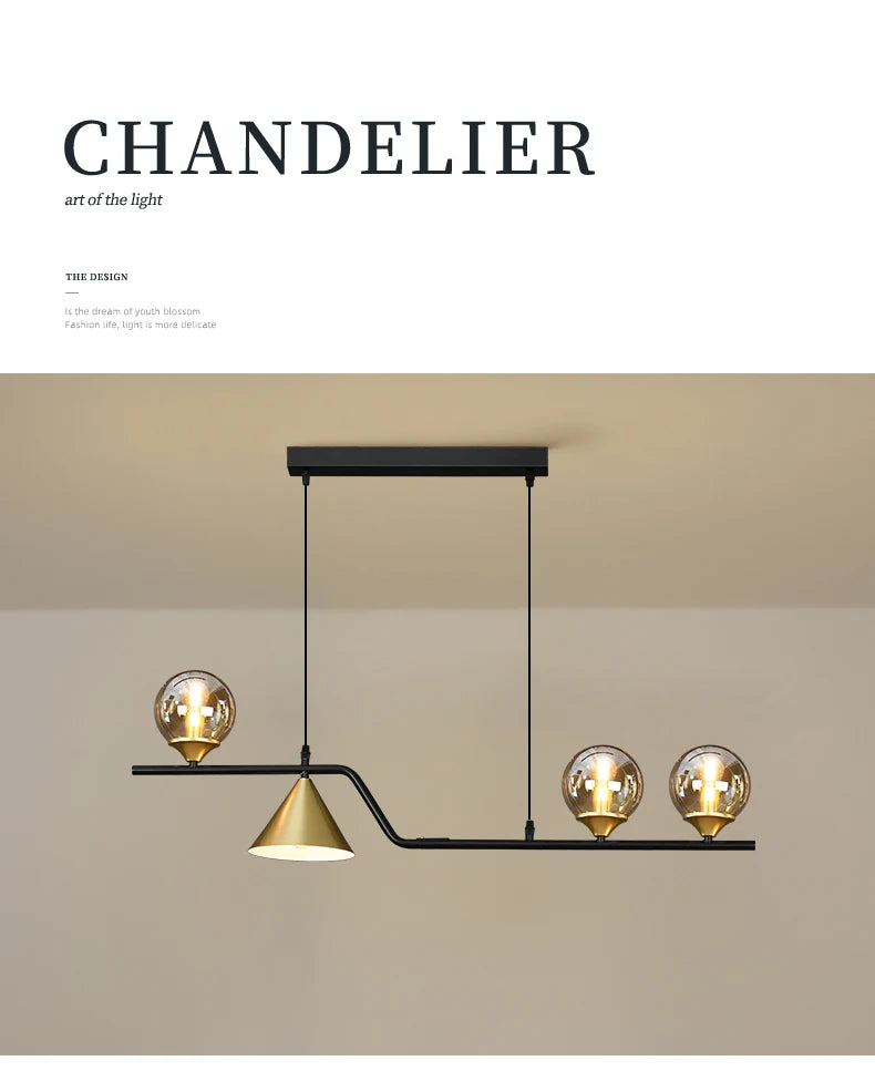 Glass Pendant Light for Dining Room Kitchen Island and Table - Elegant Hanging Chandelier