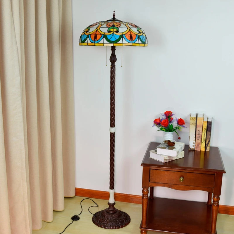 Tiffany Style Stained Glass Floor Lamp  Antique Blue Pole Lamp for Living Room Bedroom Home Office Decor