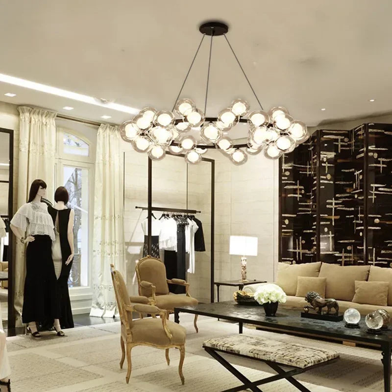 Contemporary LED Bubble Glass Pendant Chandelier for Living and Dining Rooms