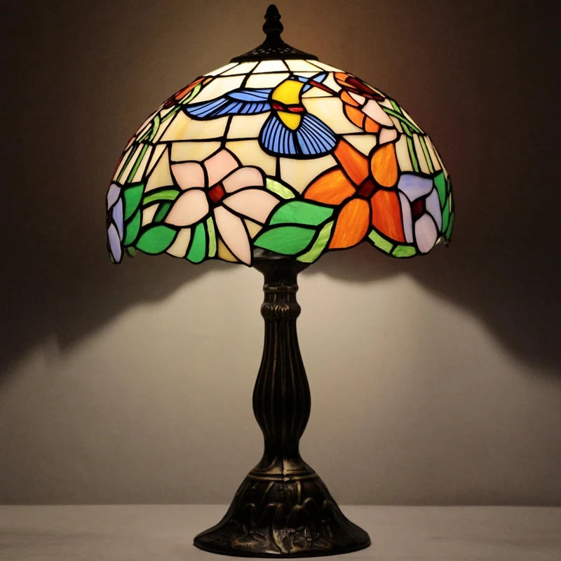 Tiffany Style Stained Glass Bird Table Lamp  Elegant LED Bedside Lighting for Home Restaurant  Bar