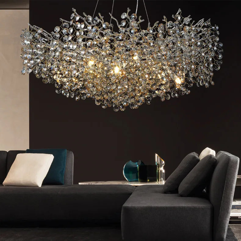 Crystal Pendant Chandelier LED Light Fixture for Dining Room  Restaurant - Elegant Sunflower Design