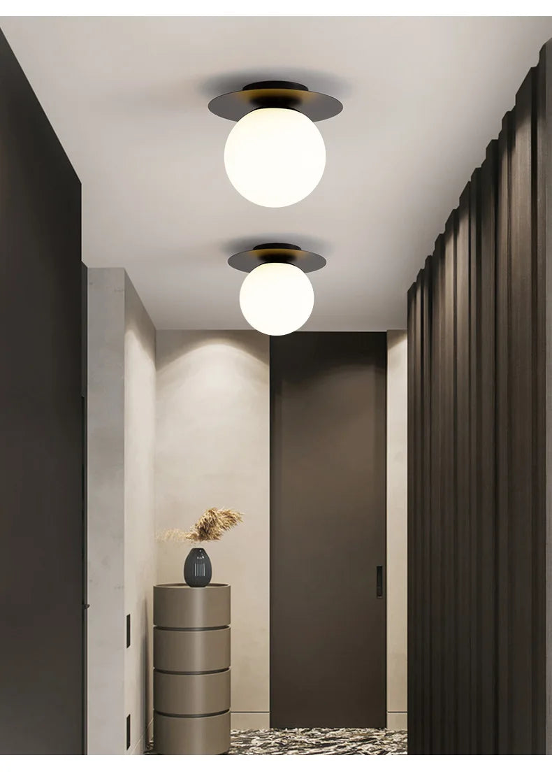 Modern Black Gold LED Ceiling Lamp - Elegant Glass Ball Chandelier Light for Home and Balcony Fixtures