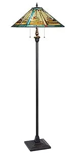 Mission Style Green Stained Glass Floor Lamp - Antique Double Light Reading Lamp with Handcrafted Elegance for Home Decor