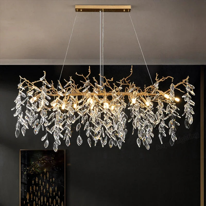 Luxury Crystal Chandelier  Elegant Metal Hanging Lamp for Dining Room Living Room  Hotel Décor in Gold Finish