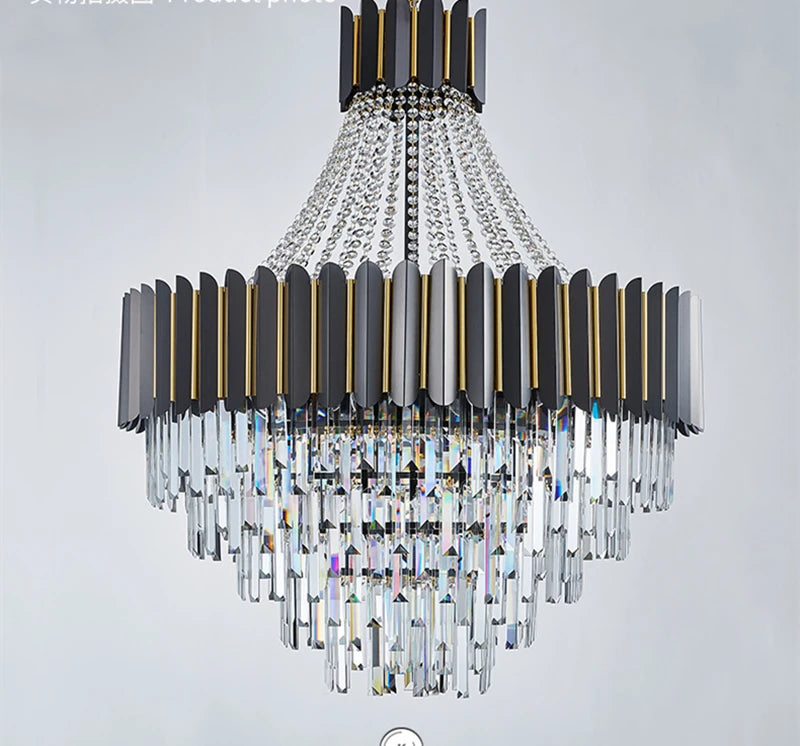 Postmodern Double Layer LED Crystal Chandelier for Living Room Hotel Lobby and Villa - Creative Minimalist Pendant Light