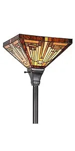 Industrial Blackish Bronze Floor Lamp with Handcrafted Amber Brown Stained Glass Shade - 70in Tall Elegant Tiffany Style Lighting for Home Decor