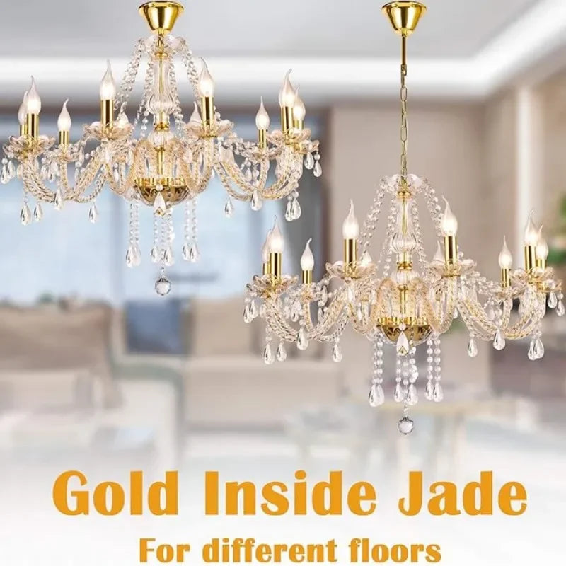 Gold Crystal Candelabra Ceiling Chandelier for Bedroom Dining Room Living Room Classic Crystal Candle Pendant Chandeliers