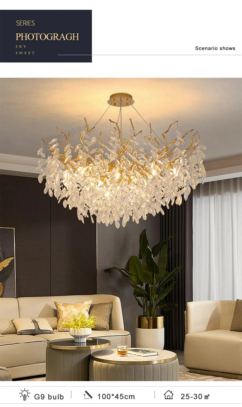 Luxury LED Ceiling Chandelier with Polished Gold Finish for Living Room and Hotel Hall