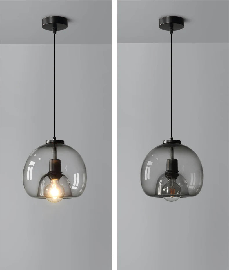 Glass LED Ceiling Chandelier Black Pendant Lamp for Living Room Dining Table Kitchen Bedroom Modern Gray Art Hanging Light