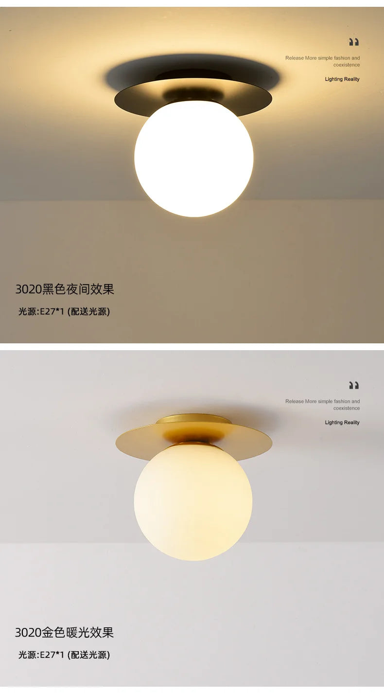 Modern Black Gold LED Ceiling Lamp - Elegant Glass Ball Chandelier Light for Home and Balcony Fixtures