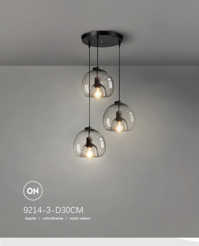 Nordic Glass Pendant Light for Kitchen Island Chandelier Smoke Gray Hanging Lamp for Living Room Dining Room