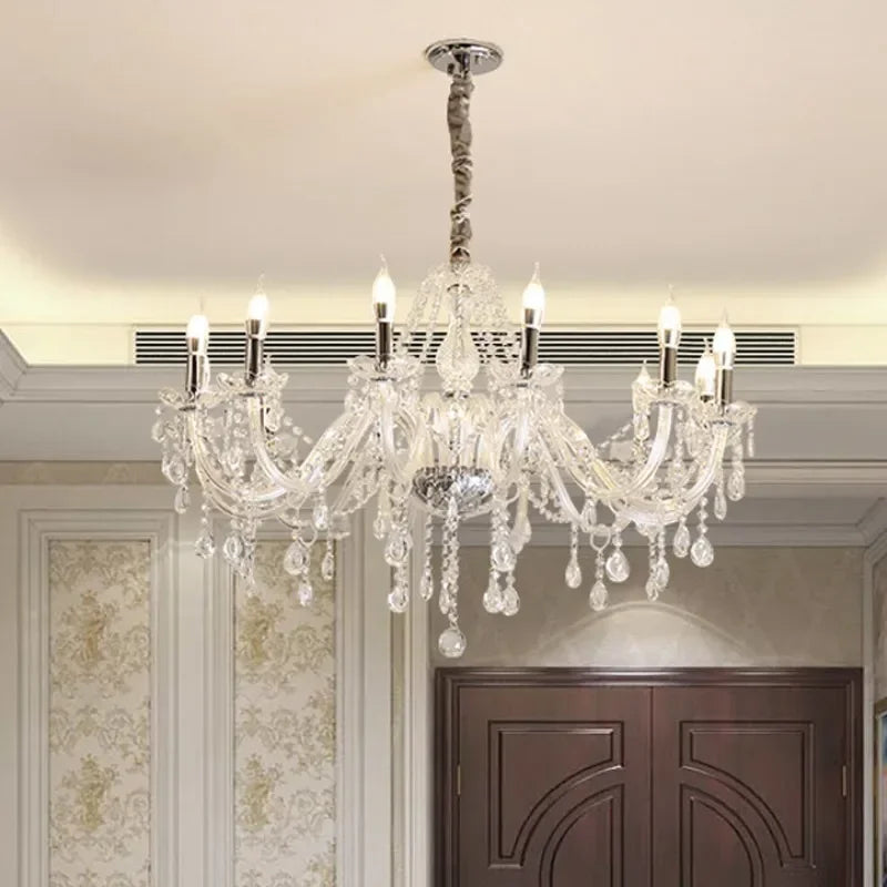 Gold Crystal Candelabra Ceiling Chandelier for Bedroom Dining Room Living Room Classic Crystal Candle Pendant Chandeliers
