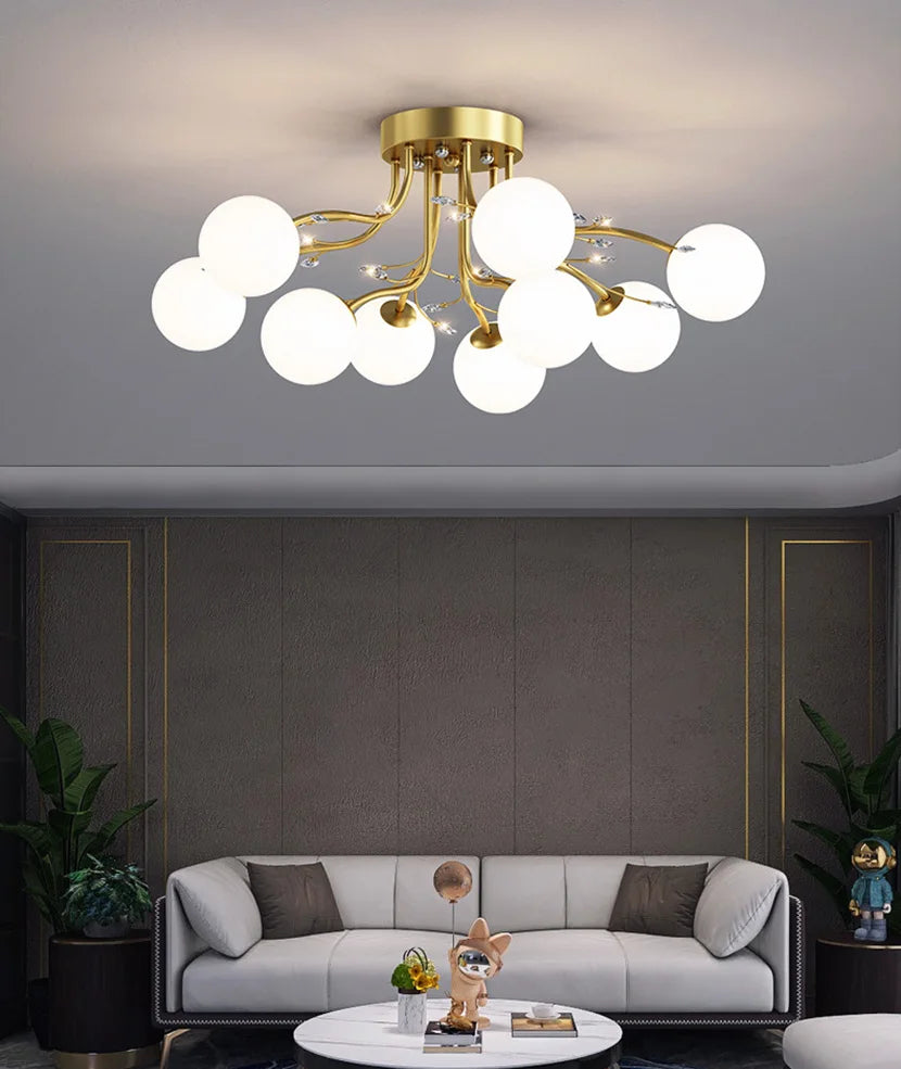 Black Gold Chandeliers Clear Star Milk White Glass Ball Ceiling Lamp with Crystal Living Room Decor Pendant Lights