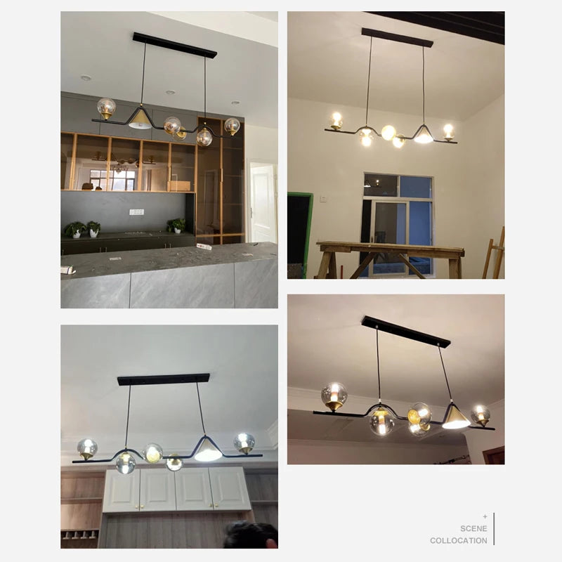 Glass Pendant Light for Dining Room Kitchen Island and Table - Elegant Hanging Chandelier