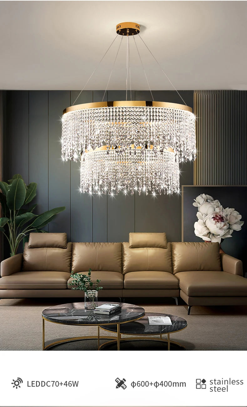 Living Room Luxury Chandelier Crystal Hanging Lamp Modern Home Decor LED Luster for Dining Room Pendant Lighting Fixture