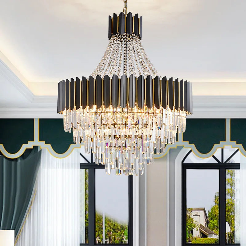 Postmodern Double Layer LED Crystal Chandelier for Living Room Hotel Lobby and Villa - Creative Minimalist Pendant Light