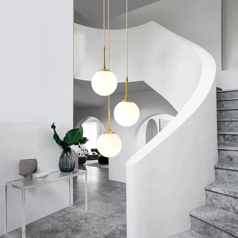 Modern Glass Ball LED Pendant Lamp for Dining Room Hotel Lobby and Stairs - Elegant Chandelier Hanging Light