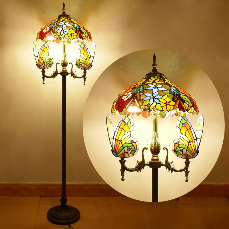 Elegant Stained Glass Bird Floor Lamp - Modern Tiffany Style Lighting for Living Rooms and Bedrooms