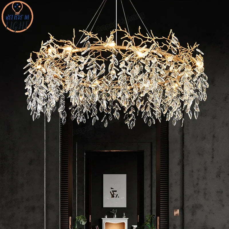 Luxury Crystal Chandelier  Elegant Metal Hanging Lamp for Dining Room Living Room  Hotel Décor in Gold Finish