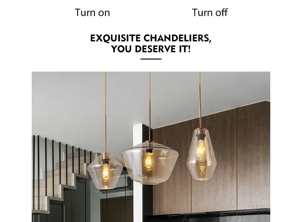 Amber Glass Chandelier Pendant Light for Dining Room Living Room Bedroom Hotel Cafe and Bar Decor