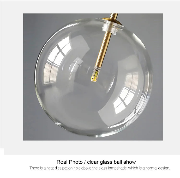 Nordic Chandeliers Lighting Clear Glass Ball Pendant Lights Dining Room Bedroom Decorate Kitchen Fixture Bedside Bar Hanging Lamp