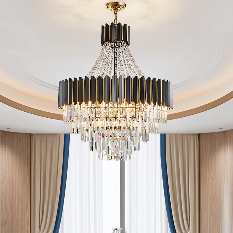 Postmodern Double Layer LED Crystal Chandelier for Living Room Hotel Lobby and Villa - Creative Minimalist Pendant Light