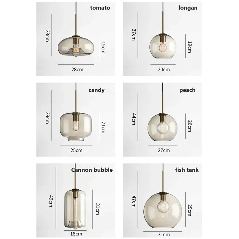 Modern Glass Pendant Light for Dining Room Cafe Bar Bedroom Bedside Hanging Lamps for Ceiling Kitchen Island Suspension Chandelier