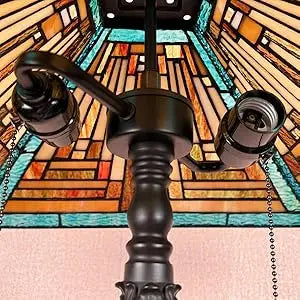 Mission Style Green Stained Glass Floor Lamp - Antique Double Light Reading Lamp with Handcrafted Elegance for Home Decor