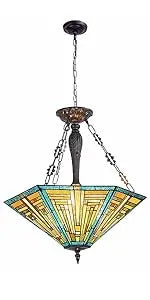Mission Style Green Stained Glass Floor Lamp - Antique Double Light Reading Lamp with Handcrafted Elegance for Home Decor