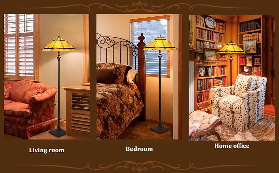 Stained Glass Mission Style Floor Lamp with 2 Light Sockets  Pull Chains - 65in Standing Lamp