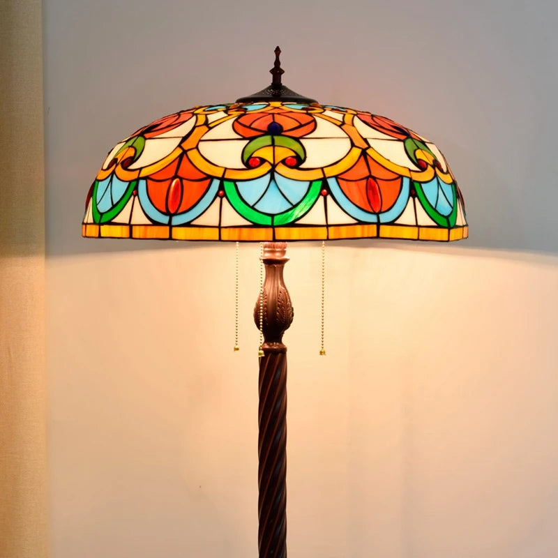 Tiffany Style Stained Glass Floor Lamp  Antique Blue Pole Lamp for Living Room Bedroom Home Office Decor