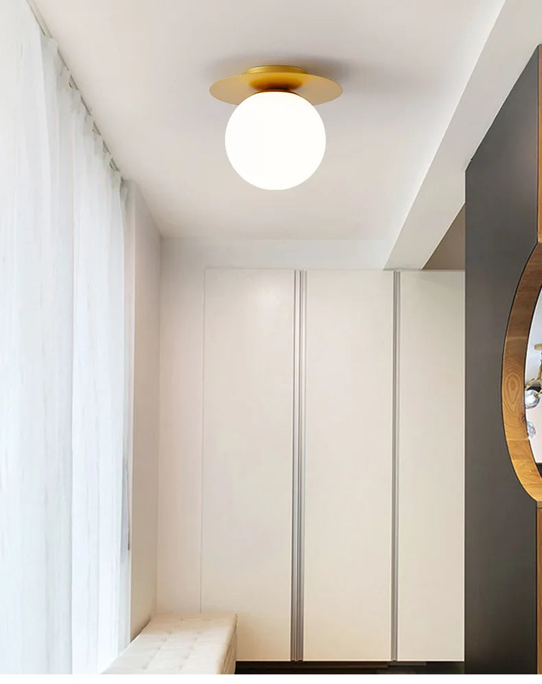 Modern Black Gold LED Ceiling Lamp - Elegant Glass Ball Chandelier Light for Home and Balcony Fixtures