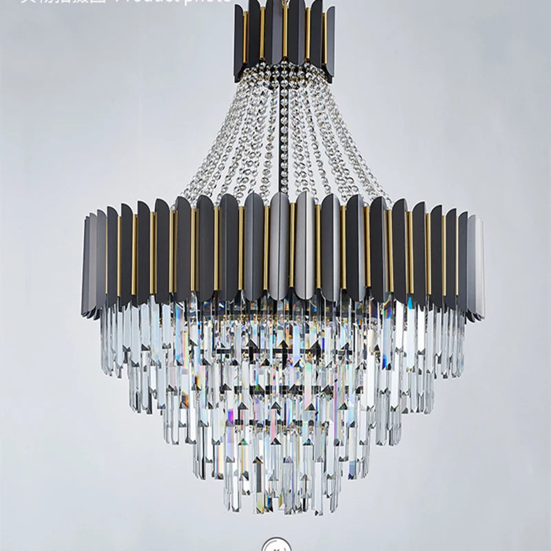 Postmodern Double Layer LED Crystal Chandelier for Living Room Hotel Lobby and Villa - Creative Minimalist Pendant Light