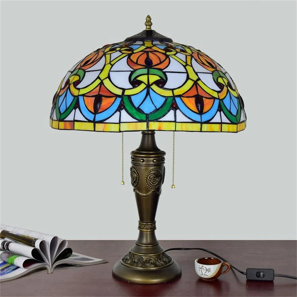 Tiffany Stained Glass Castle Lamp - Mediterranean Style Nightstand  Desk Light