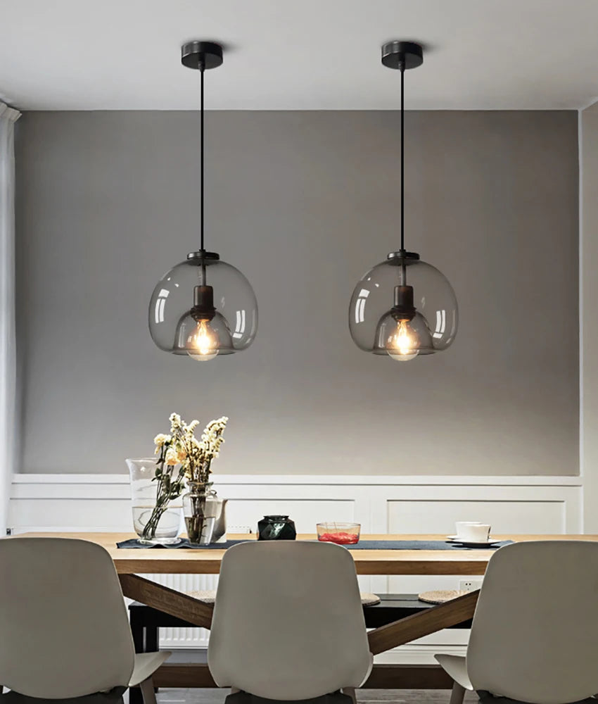 Glass LED Ceiling Chandelier Black Pendant Lamp for Living Room Dining Table Kitchen Bedroom Modern Gray Art Hanging Light