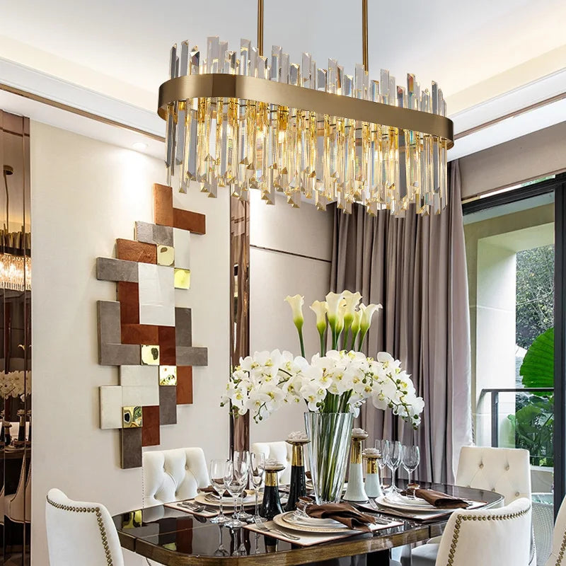 Modern Crystal Chandelier with Polished Stainless Steel Finish - Elegant LED Lighting for Living Room Dining Room and Bedroom