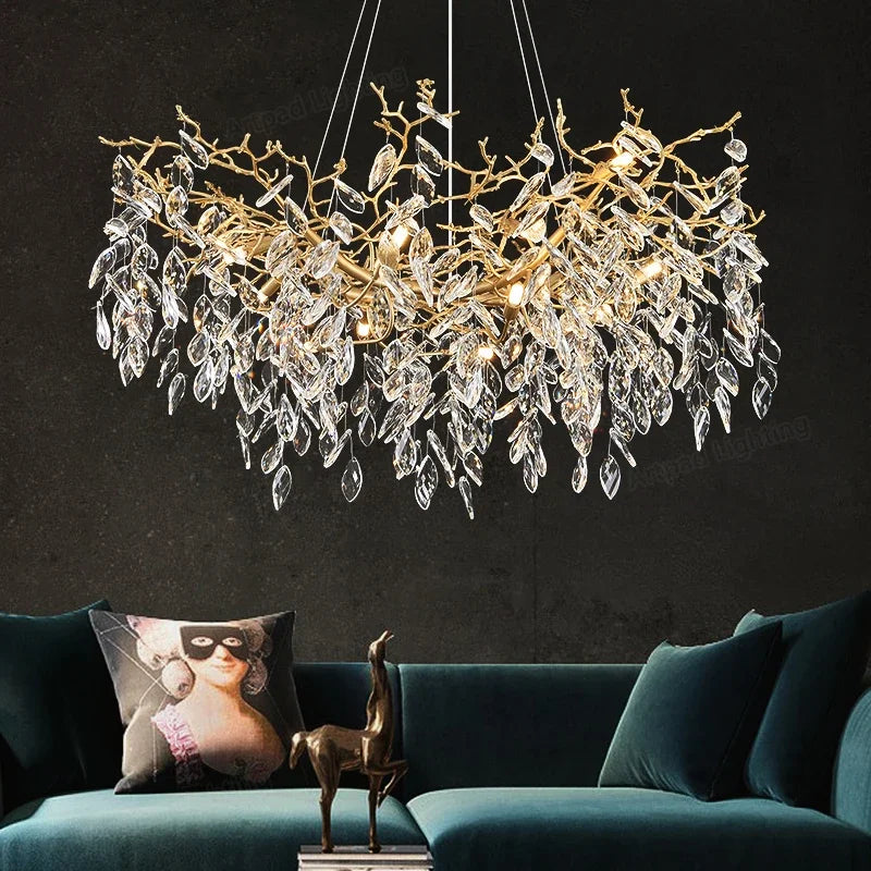 Luxury Crystal Chandelier  Elegant Metal Hanging Lamp for Dining Room Living Room  Hotel Décor in Gold Finish