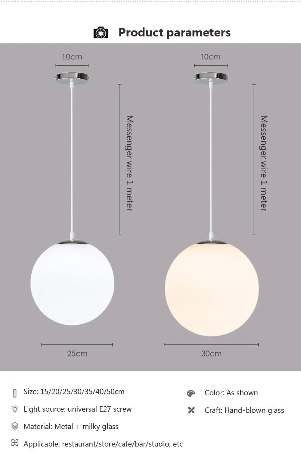 Home Decor Pendant Lights - White Glass Ball Hanging Lamps for Bar Dining Room and Bedroom Clothing Store LED Ceiling Chandeliers
