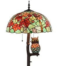 Maple Tree Leaves Tiffany-style Stained Glass Torchiere Floor Lamp with Sidelights - 70in Elegant Home Decor