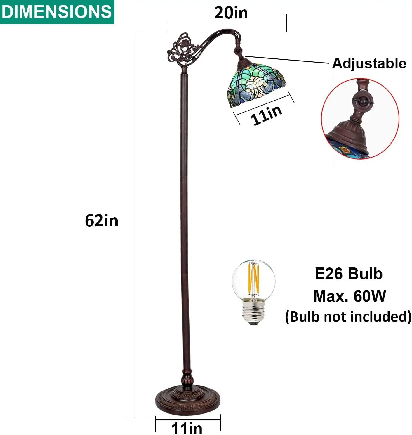 Antique Style Tall Standing Stained Glass Reading Floor Lamp - Luxurious Handcrafted Lighting for Cozy Spaces