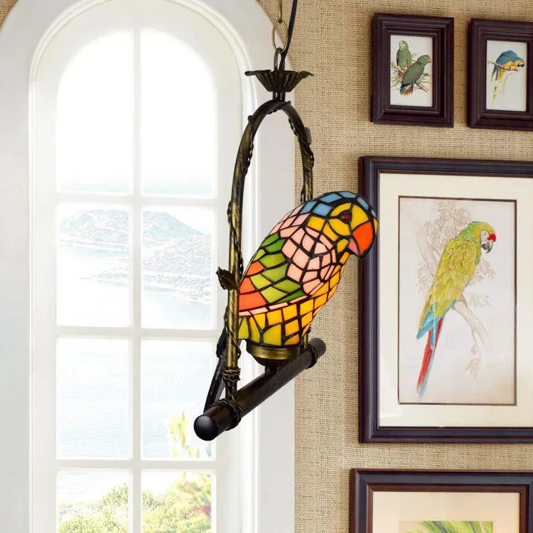 Stained Glass Parrot Chandelier  Creative Retro Bird Pendant Light for Bars and Restaurants Tiffany Style Glass Fixture Indoor Decorative Lamp