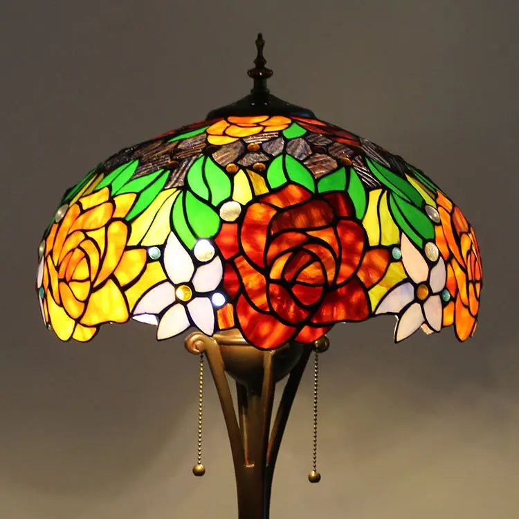Tiffany Style LED Floor Lamp with Red Stained Glass Rose Shade  63-Inch Tall Standing Reading Light