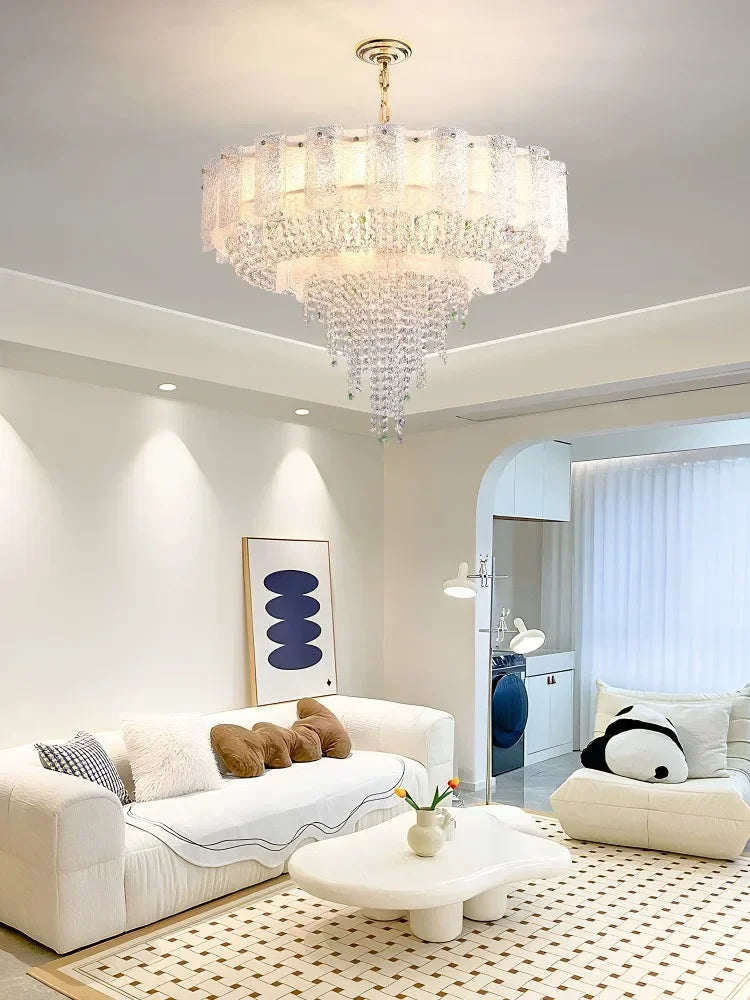 Modern Round Oval Crystal Chandelier Luxurious Frosted Glass LED Lighting for Living Room Dining Room or Bedroom